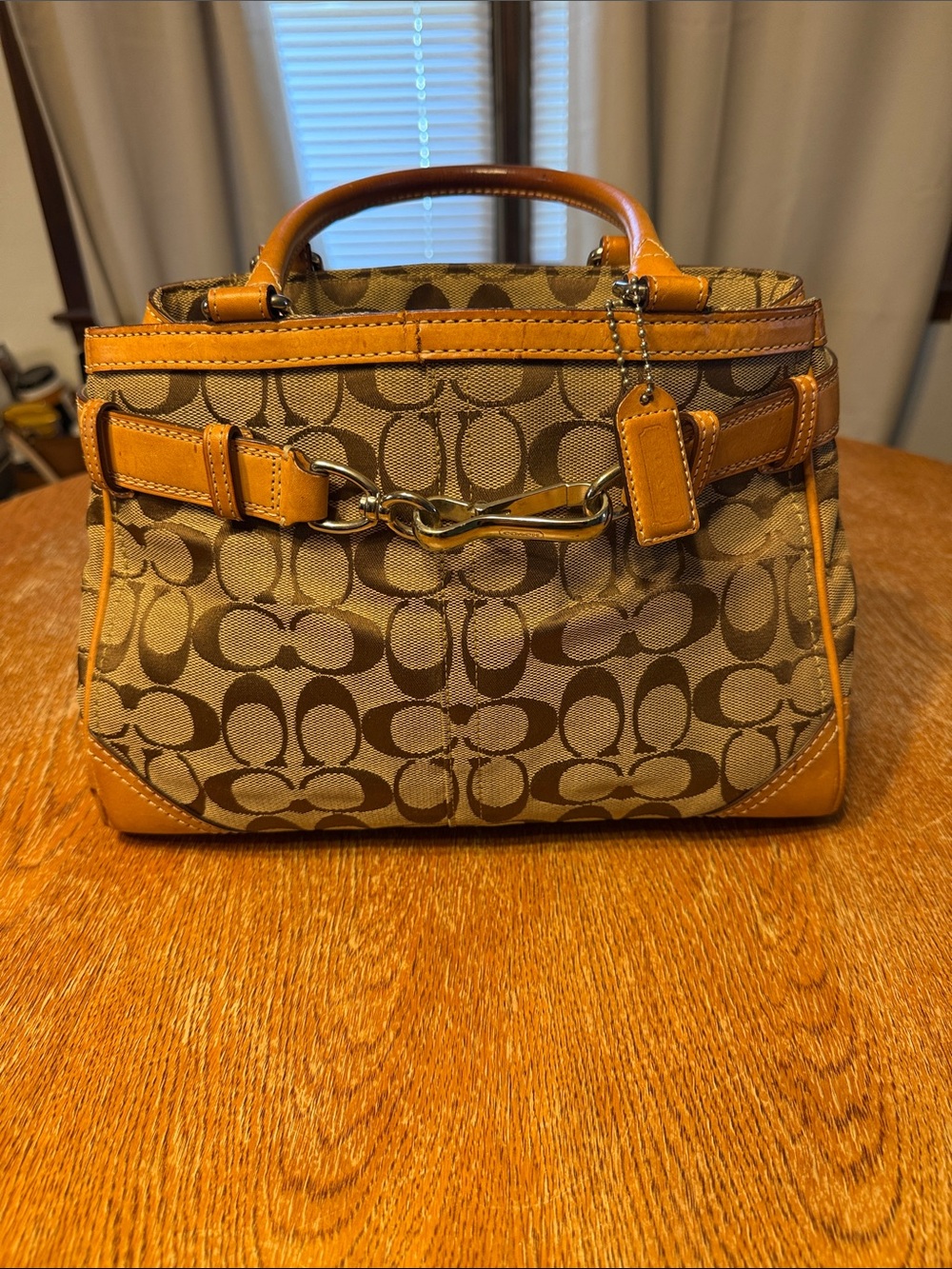 Coach Brown Signature Canvas Satchel with Tan Leather Trim